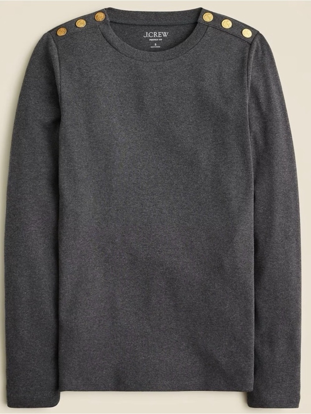 J.Crew charcoal long sleeve cotton shirt with Gold Button Accents